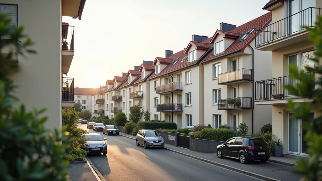 Häuserreihe mit vermieteten Wohnungen und Balkonen, urbanes Wohngebiet