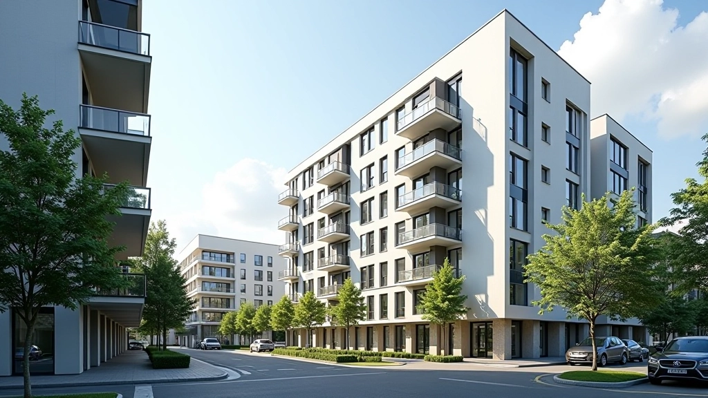 Modernes Wohngebäude in deutscher Großstadt mit Fassade und Balkonen